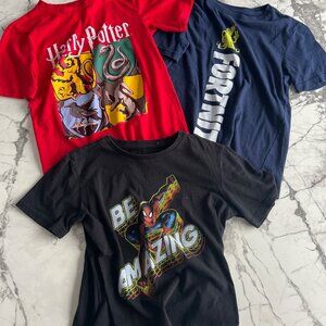 Fortnite -  Spiderman - Harry Potter Set of 3 Boys Kids Tee Shirts Medium